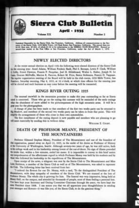 Sierra Club Bulletin 1935 Vol 20 No 2 April cover